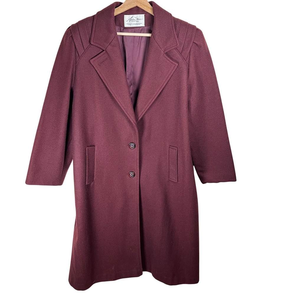 VTG Andrea Marin Size 16P Pea‎ Trench Coat Purple Wool Blend Old Money Mob Wife